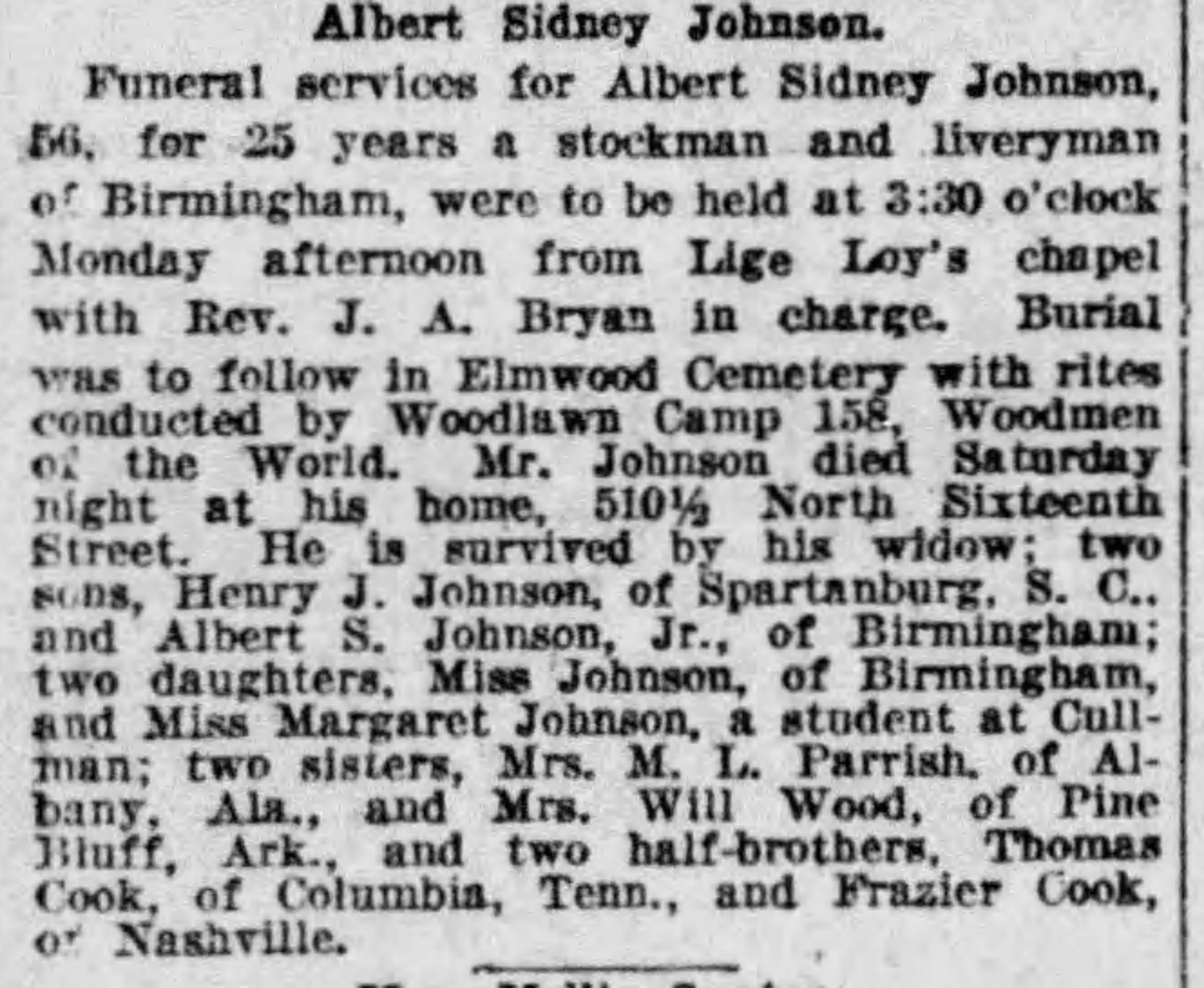 Albert Sidney Johnson obituary